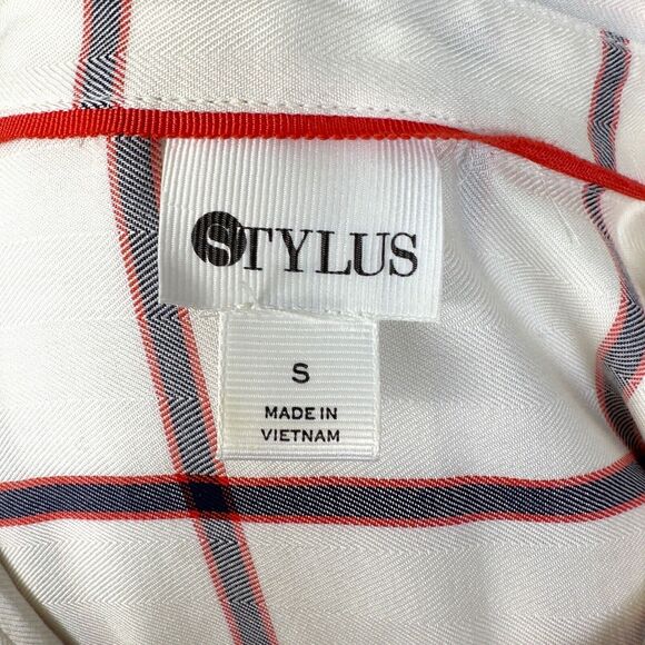 Stylus Women's White Red 100% Rayon Window Pane Button Down Flannel Shirt Size S - Picture 6 of 8